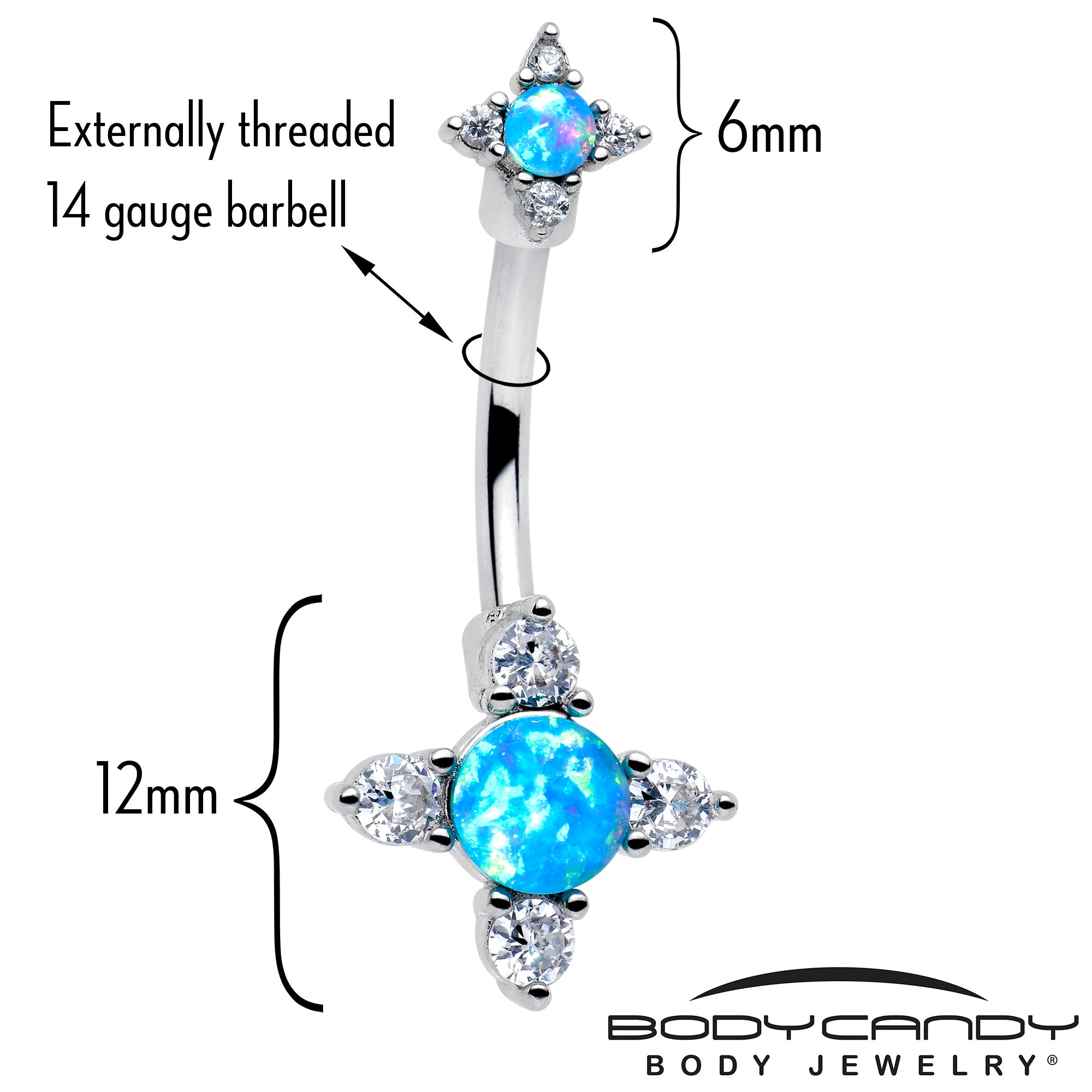Double Mount Belly Ring with Blue Opal