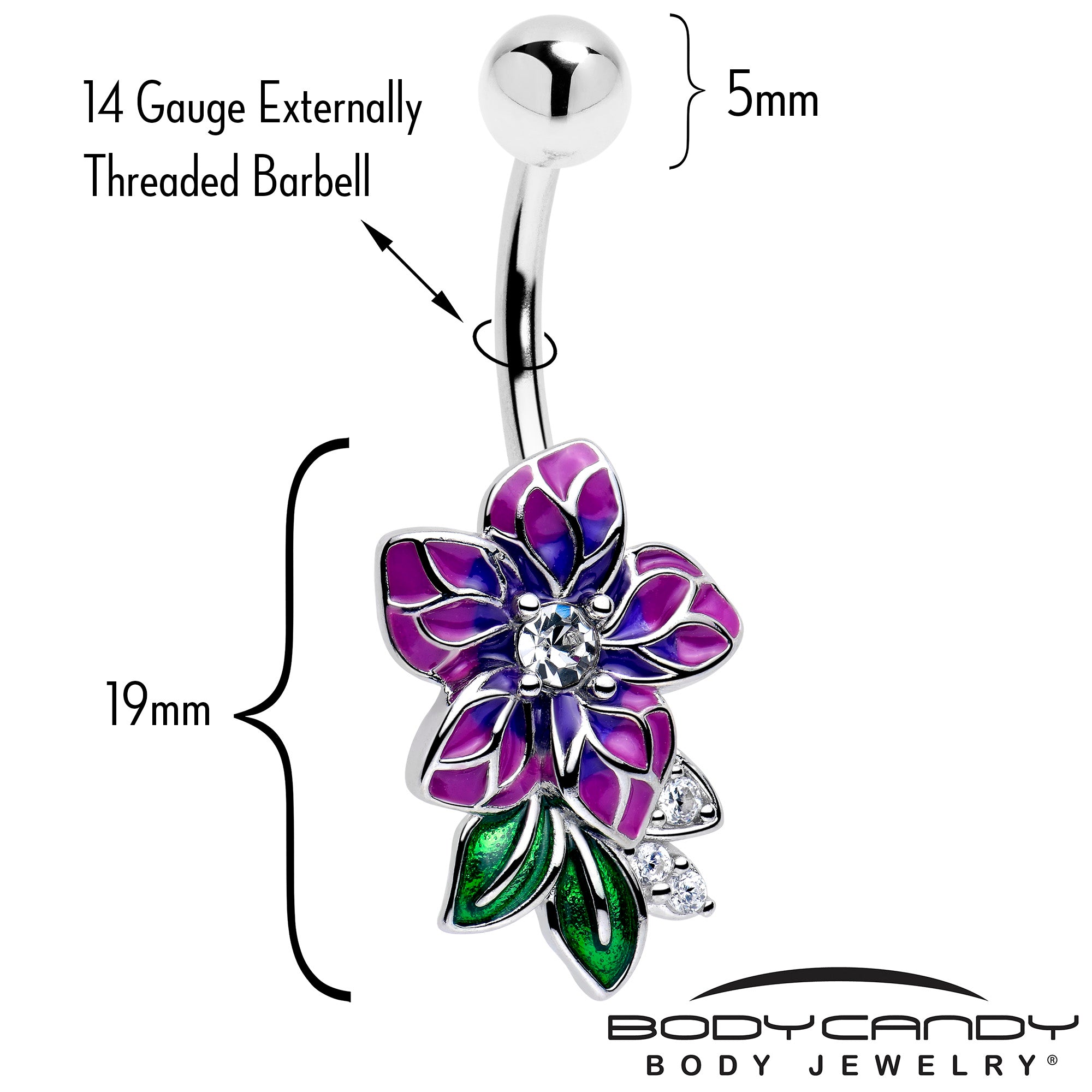 Purple Belly Ring with Clear CZ Gem Flower